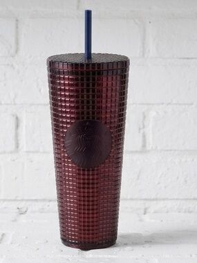 Starbucks 2020 Winter Disco Grid Venti Cold Cup Tumbler 24oz Plum Berry NWT